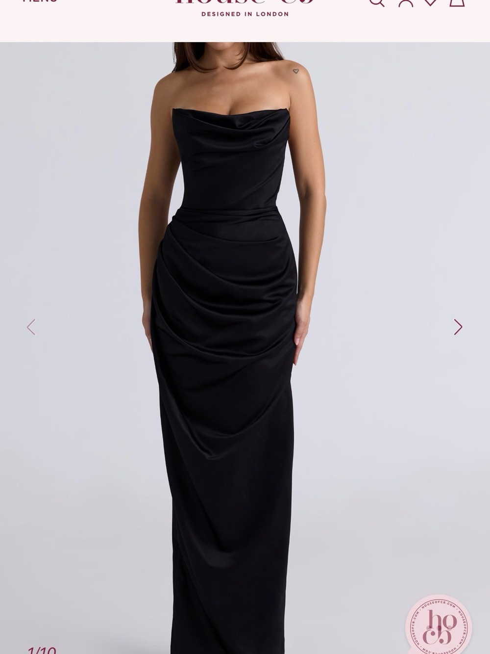 House of CB Adrienne Black Satin Strapless Corset Maxi Dress Formal - Picture 5 of 9